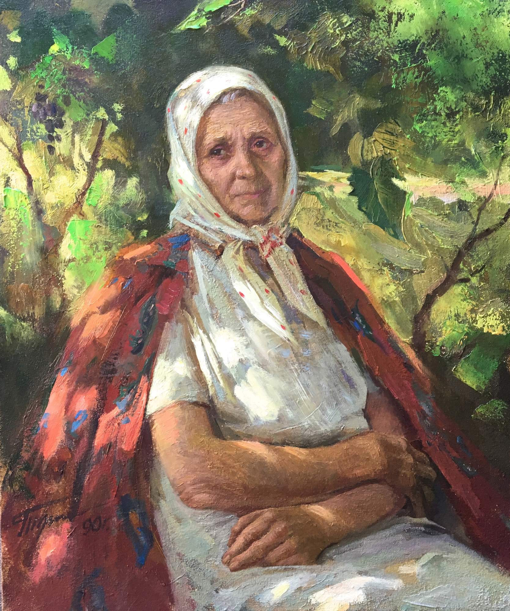 Grandmother Aniuta, oil on canvas, 23.62"h x19.69"w (60x50cm), 1990