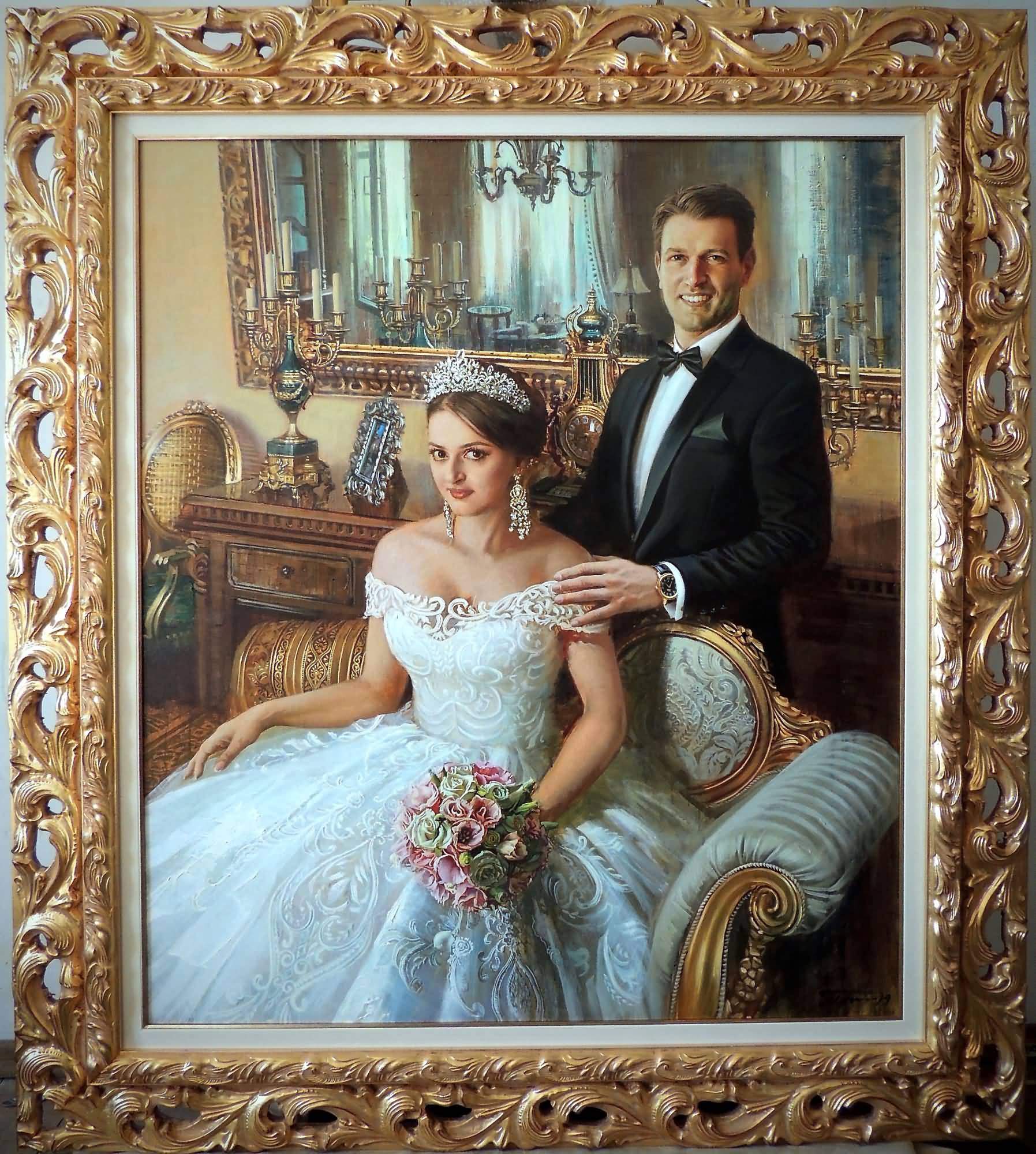 Sasa and Olya (framed), oil on canvas, 35.43"h x43.31"w (90x110cm), 2019